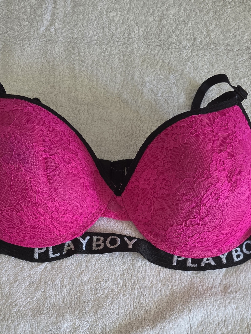 NWT Playboy Intimates Hot Pink Lace Underwire Bra 36C Y2K Aesthetic